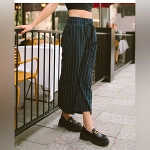 COPY - AUDREY WIDE LEG PANTS, NAVY PINSTRIPE, Albion Fit